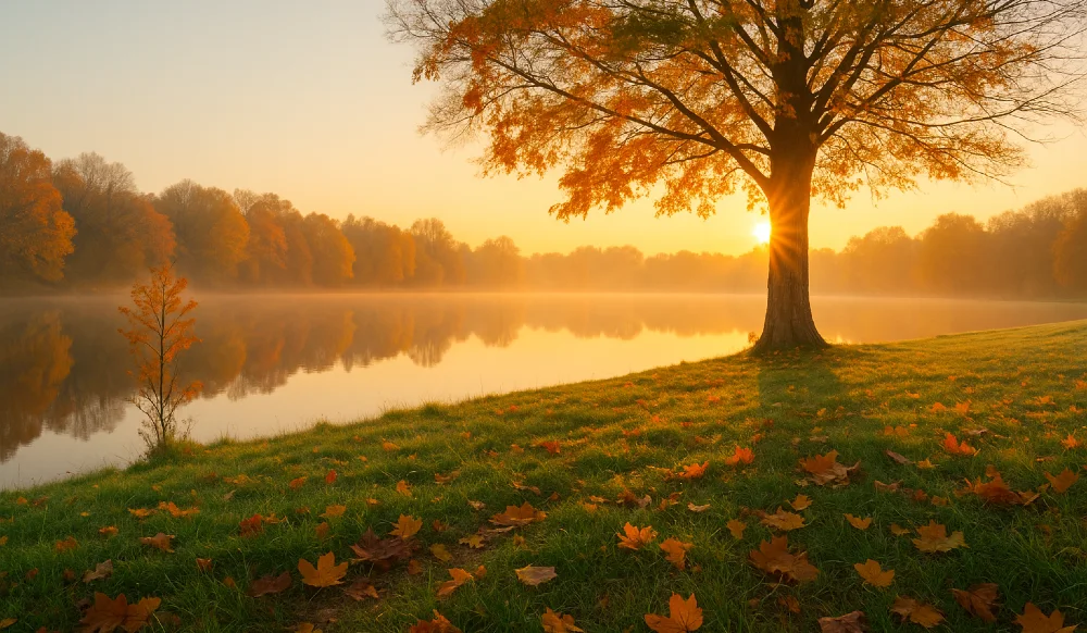 baum see blaetter herbst wandel sonne 1000