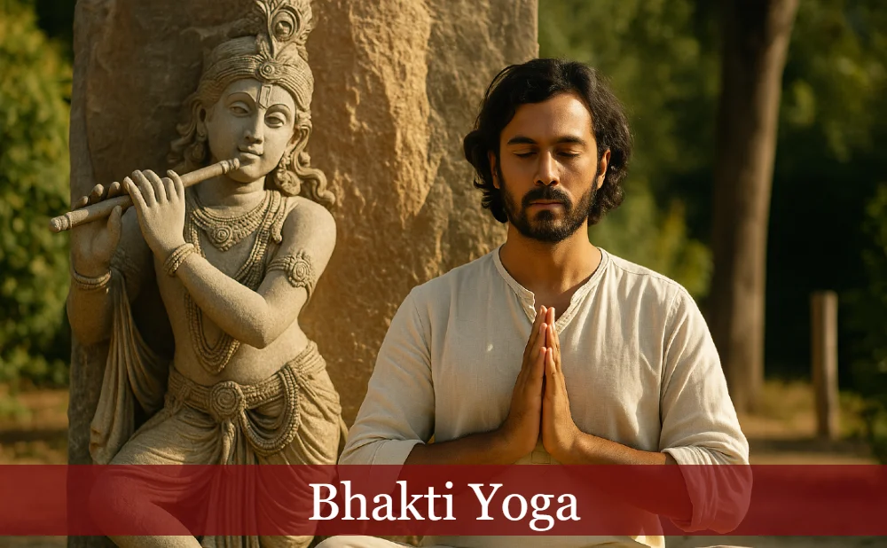 Bhakti-Yogi vor Figur mit Flöte