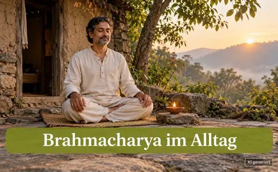 Mann vor Einsiedelei, Flamme als Sinnbild für Energie - Brahmacharya im Alltag