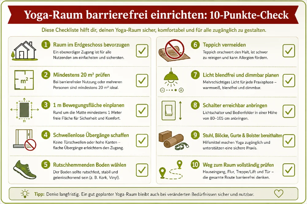 checkliste barrrierefreier yoga raum