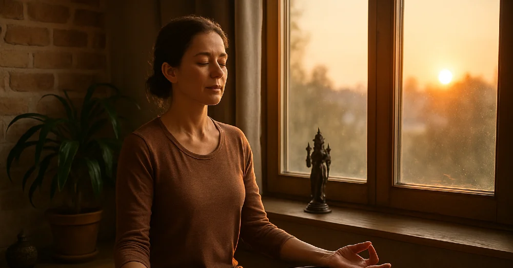 frau medi fenster sonnenaufgang braun 1000