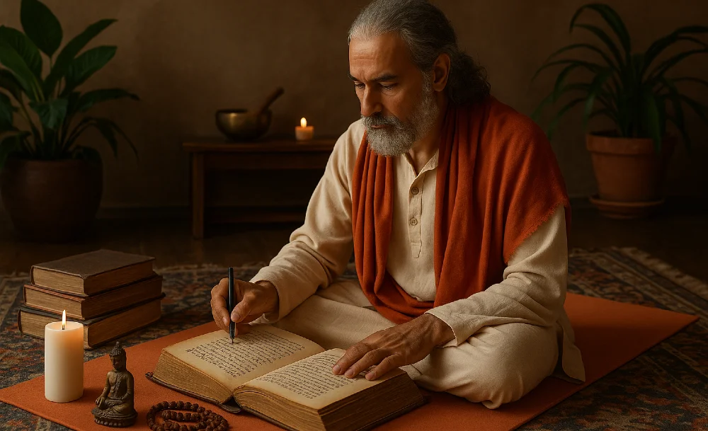 gelehrter schreibt buch sanskrit kette 1000