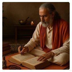 gelehrter schreibt buch sanskrit kette 250