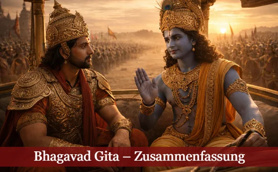 Krishna und Arjuna auf dem Streitwagen. Text: Bhagavad Gita Zusammenfassung
