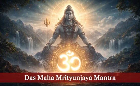 Shiva, Berge und das OM-Zeichen. Text: Das Maha Mrityunjaya Mantra