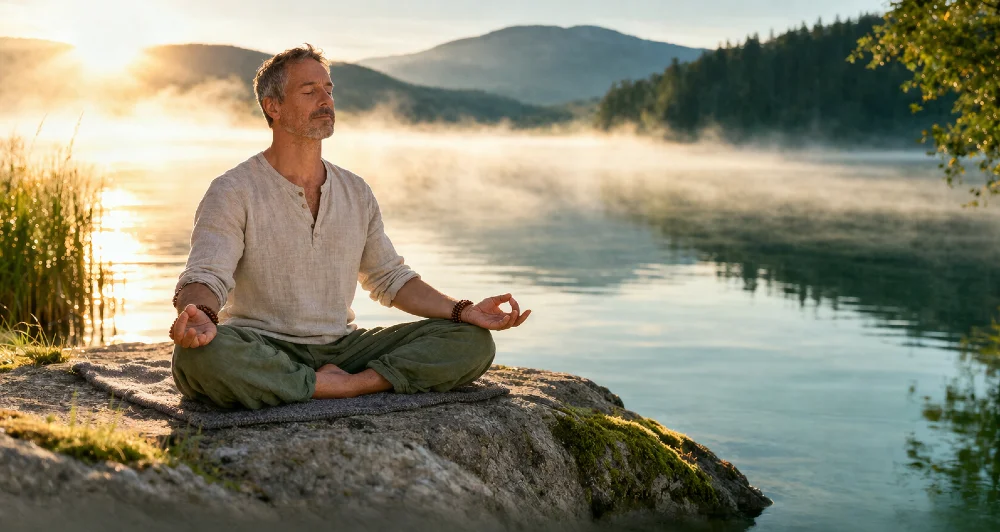 mann medi see gruen nebel 1000