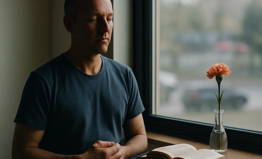 medi mann vor blume buch blau 1000