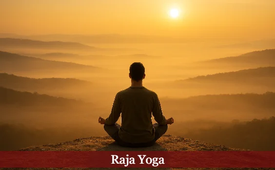 Raja Yoga Meditierender vor sonnengetränkter Landschaft