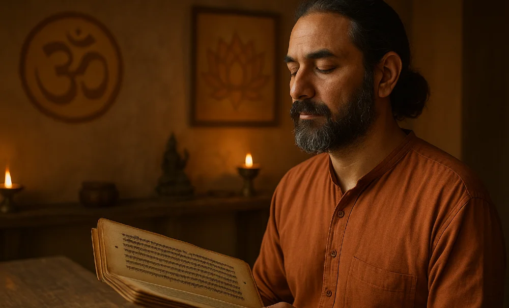 sanskrit buch yogi orange om 1000