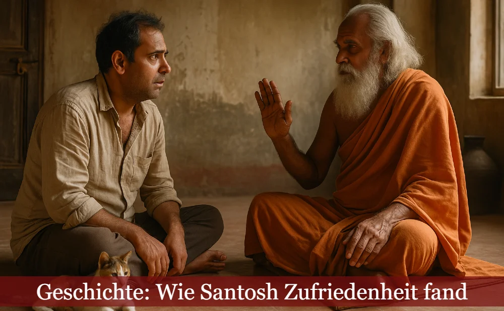 Alter Mann berät verzweifelten Mann in ärmlichem Zimmer