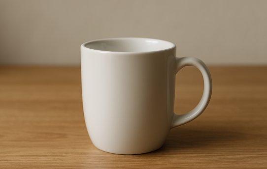 Tasse auf einem Holztisch, neutrales Licht