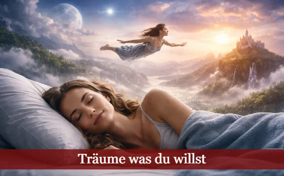 Frau schläft und träumt. Text: Träume, was du willst