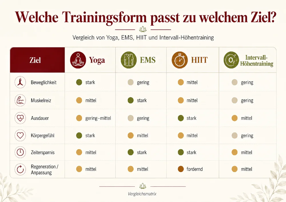 trainingsform vergleichsmatrix
