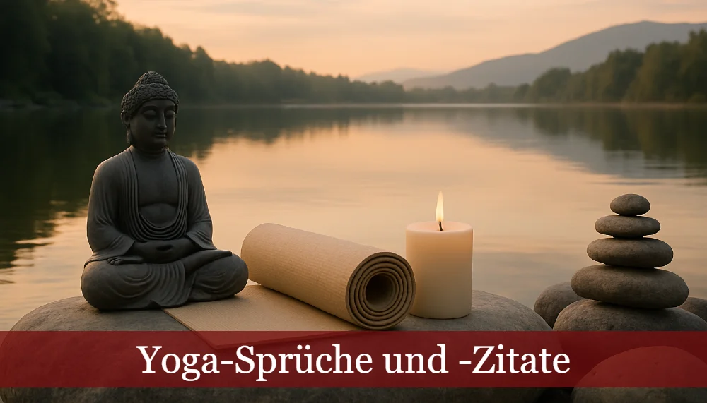 Yoga-Sprüche und -Zitate - ruhiger See, Matte, Buddhafigur, Kerze