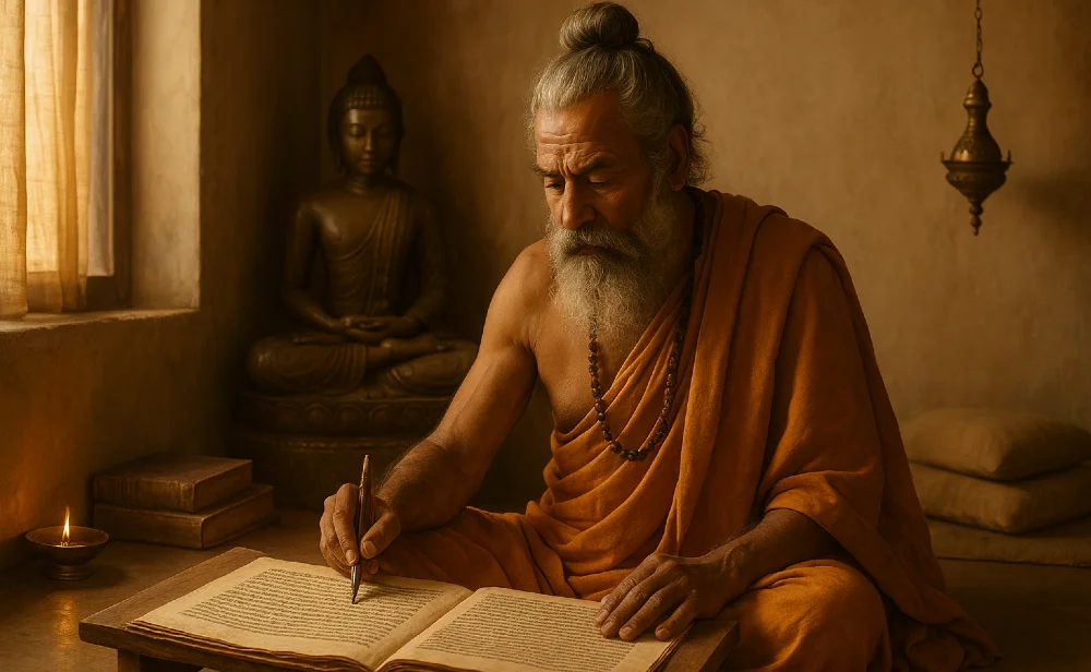 yogi schreibt sanskrit buch orange 1000