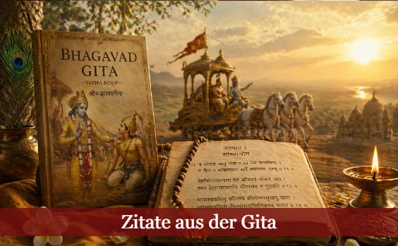 Symbolbild Bhagavad Gita. Text: Zitate aus der Gita